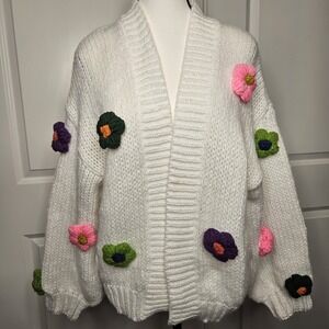 Maeve Anthropologie Susannah 3D Flower Cardigan One Size Knit